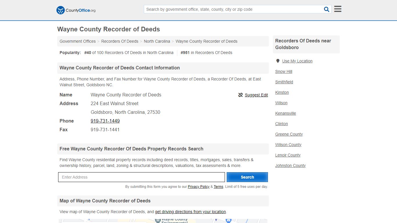 Wayne County Recorder of Deeds - Goldsboro, NC (Address ... - County Office
